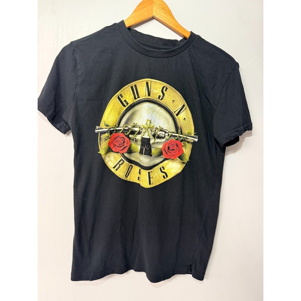Guns N' Roses Women's S Black Logo Graphic Short Sleeve Rock Band T Shirt